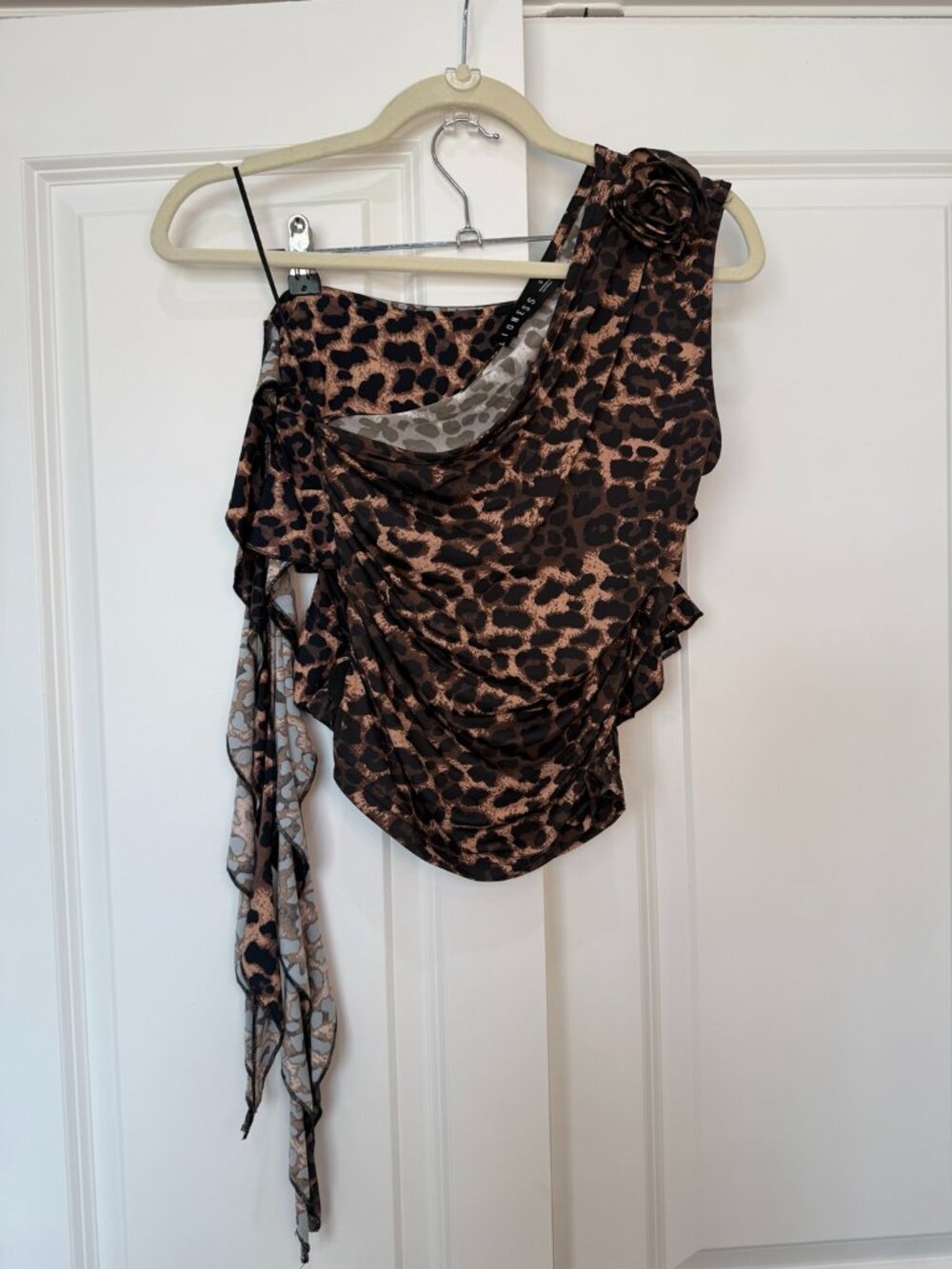 LIONESS Rendezvous Leopard One Shoulder Top S & Mini Skirt XXS Set